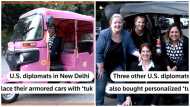 ബുള്ളറ്റ് പ്രൂഫ് കാറുകള്‍ ഒഴിവാക്കി യുഎസ് നയതന്ത്രജ്ഞര്‍; യാത്ര സ്വന്തം ഓട്ടോയില്‍, വൈറല്‍