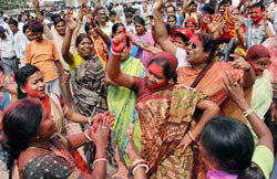  CPI-M members celeberate in Agartala as their party retained power for the fourth straight term in Tripura. 
