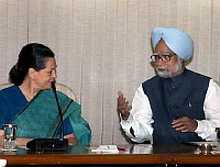 Manmohan Singh and Sonia Gandhi during a UPA meeting