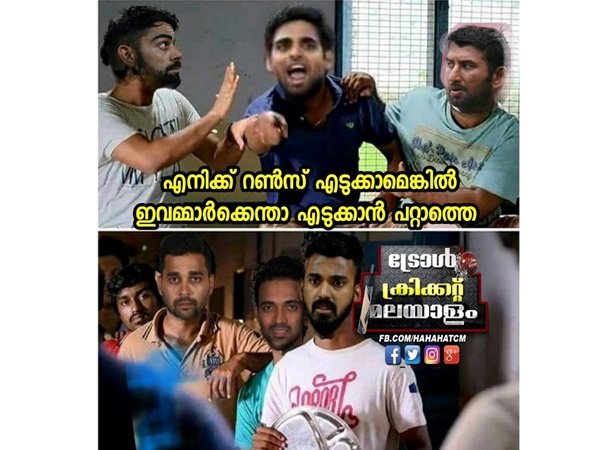 എന്തേ പറ്റൂലേബൗളറായ എനിക്ക് റൺസ് എടുക്കാമെങ്കില് ഇവന്മാർക്ക് എന്താ എടുത്തുകൂടേ.ബൗളറായ എനിക്ക് റൺസ് എടുക്കാമെങ്കില് ഇവന്മാർക്ക് എന്താ എടുത്തുകൂടേ.